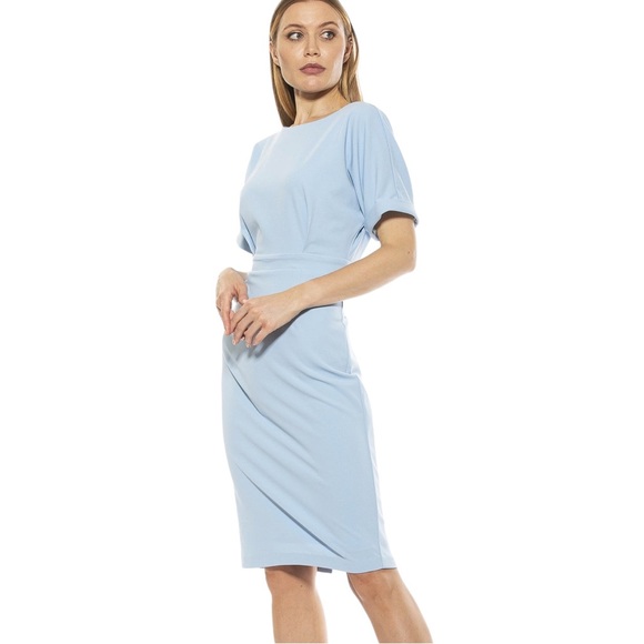 NWT Alexia Admor Jacqueline Light Blue Crepe Midi Dress in Halogen Blue - S - Picture 2 of 16